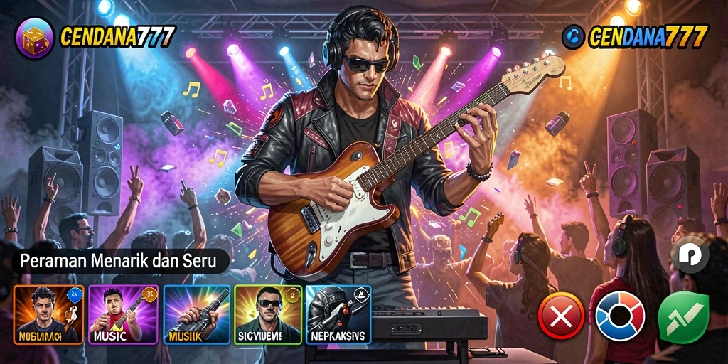 Screenshot gameplay CENDANA777 dengan antarmuka musik yang menarik.